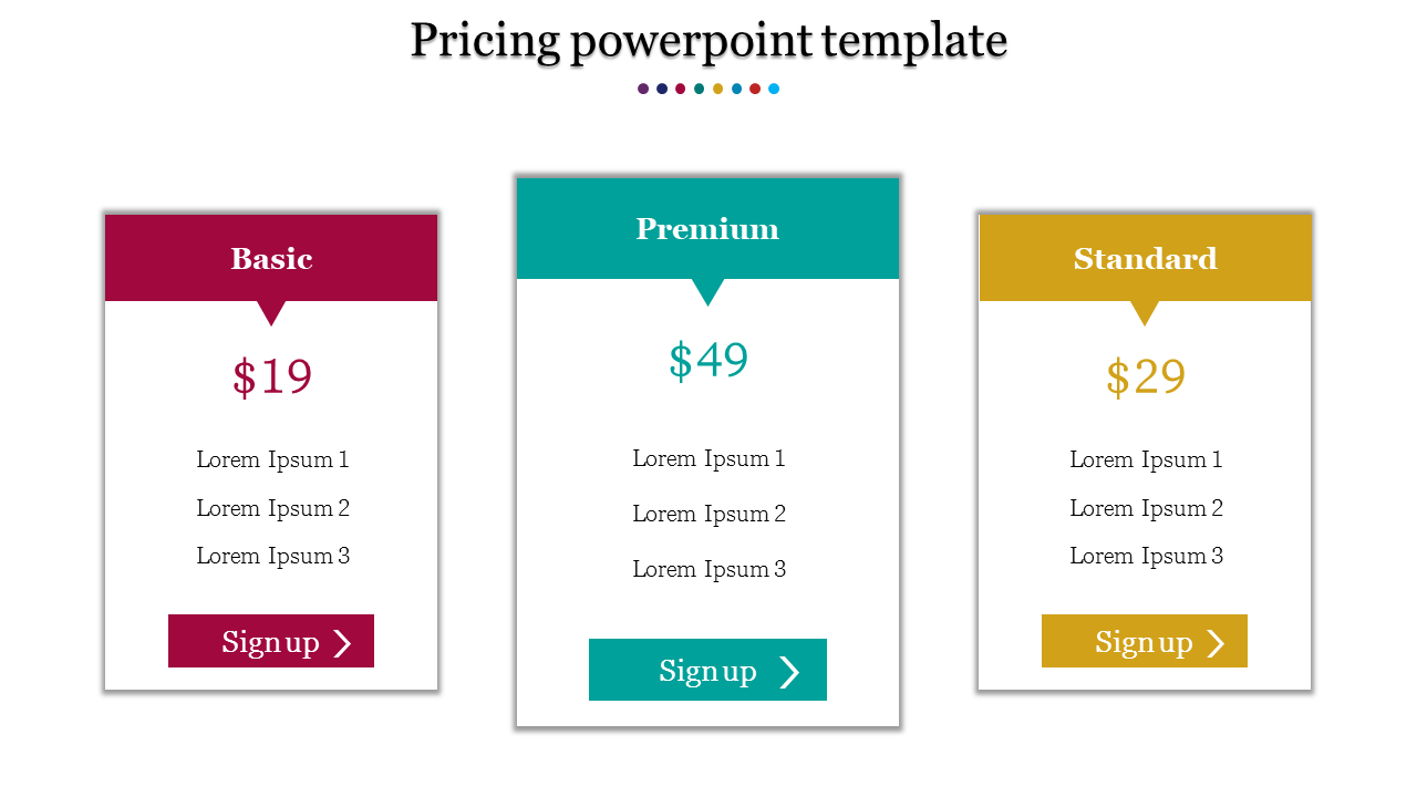 A three noded pricing powerpoint template